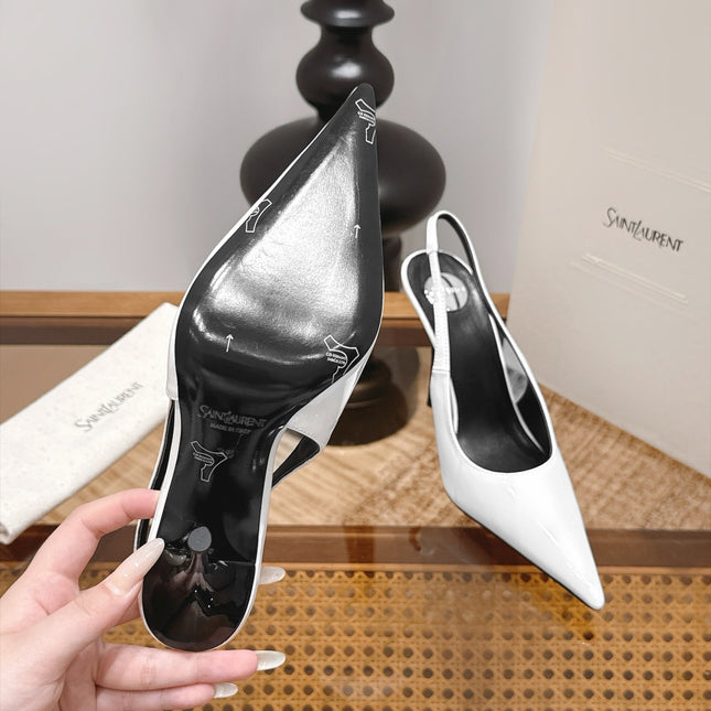YSL 26S SLINGBACK PUMPS 105 MM IN WHITE PATENT CALFSKIN