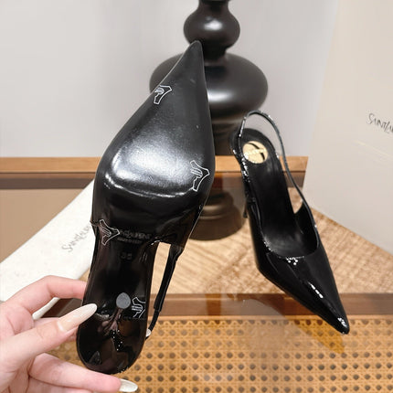 YSL 26S SLINGBACK PUMPS 105 MM IN BLACK PATENT CALFSKIN