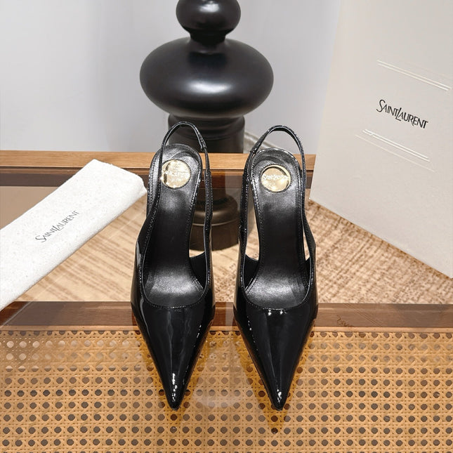 YSL 26S SLINGBACK PUMPS 105 MM IN BLACK PATENT CALFSKIN