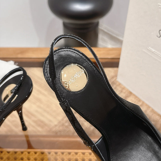 YSL 26S SLINGBACK PUMPS 105 MM IN BLACK PATENT CALFSKIN