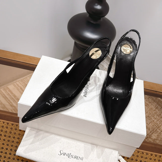 YSL 26S SLINGBACK PUMPS 105 MM IN BLACK PATENT CALFSKIN