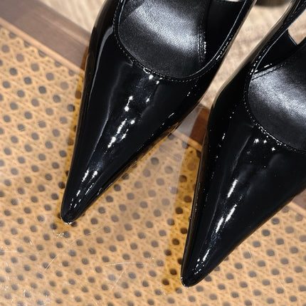 YSL 26S SLINGBACK PUMPS 105 MM IN BLACK PATENT CALFSKIN