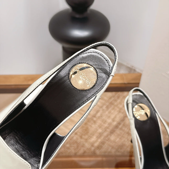 YSL 26S POINTED-TOE SLINGBACK 105 MM IN CREAM WHITE PATENT CALFSKIN