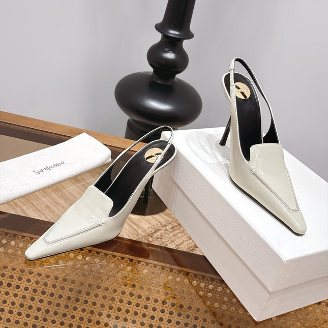 YSL 26S POINTED-TOE SLINGBACK 105 MM IN CREAM WHITE PATENT CALFSKIN