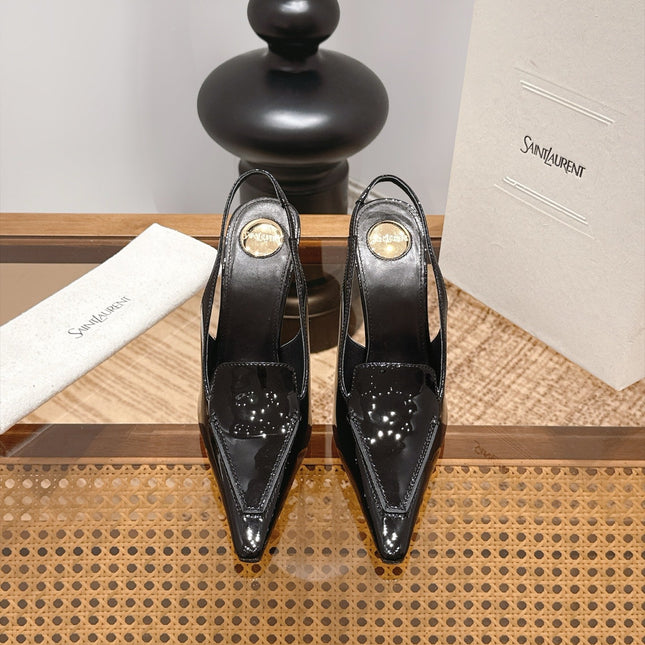 YSL 26S POINTED-TOE SLINGBACK 105 MM IN BLACK PATENT CALFSKIN
