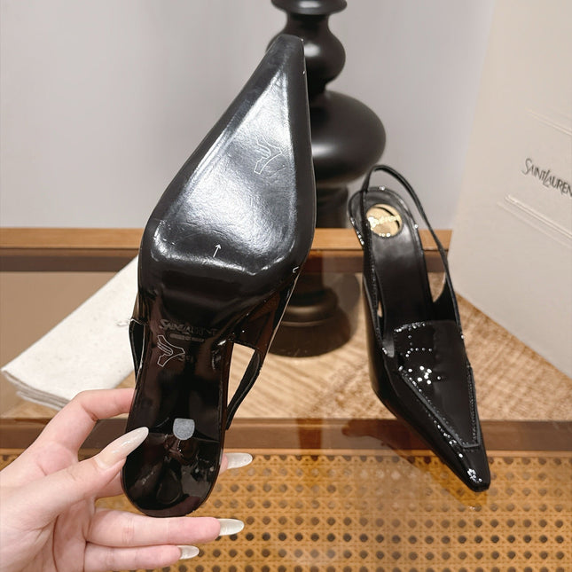 YSL 26S POINTED-TOE SLINGBACK 105 MM IN BLACK PATENT CALFSKIN