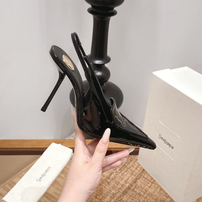 YSL 26S POINTED-TOE SLINGBACK 105 MM IN BLACK PATENT CALFSKIN
