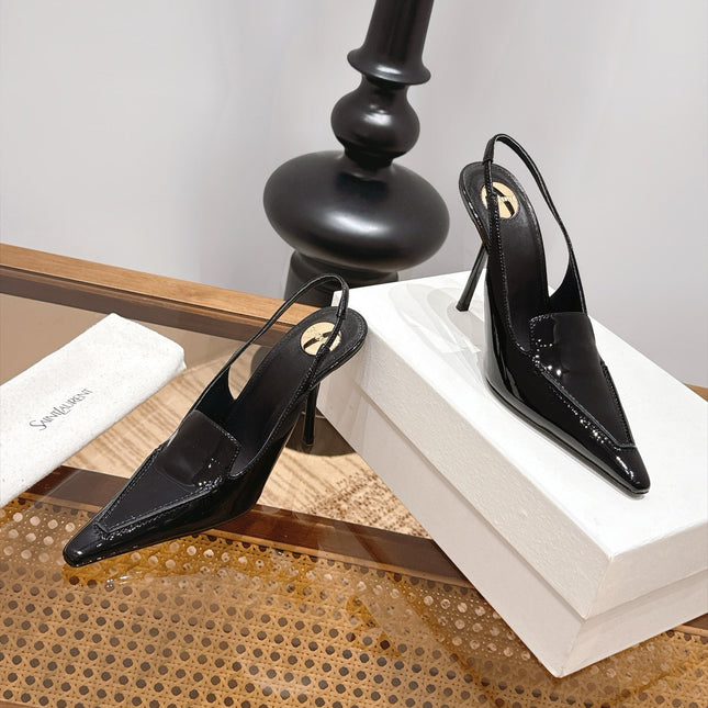 YSL 26S POINTED-TOE SLINGBACK 105 MM IN BLACK PATENT CALFSKIN