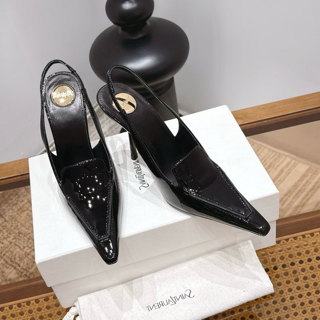 YSL 26S POINTED-TOE SLINGBACK 105 MM IN BLACK PATENT CALFSKIN
