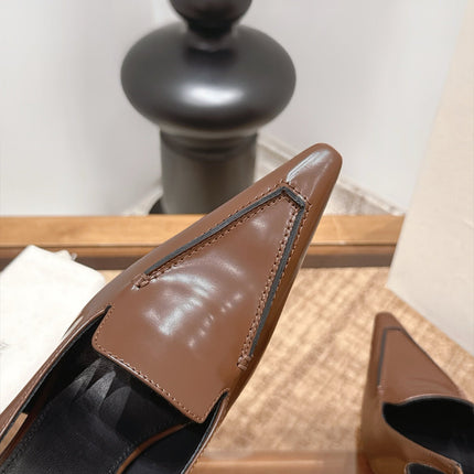 YSL 26S POINTED-TOE SLINGBACK 105 MM IN BROWN SHINY CALFSKIN