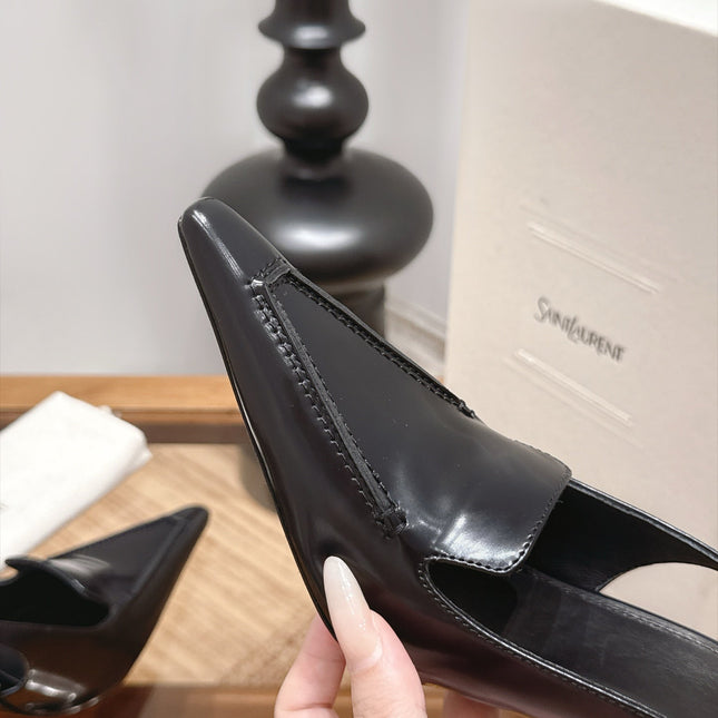 YSL 26S POINTED-TOE SLINGBACK 105 MM IN BLACK SHINY CALFSKIN