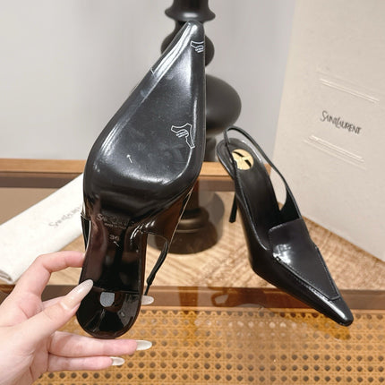 YSL 26S POINTED-TOE SLINGBACK 105 MM IN BLACK SHINY CALFSKIN
