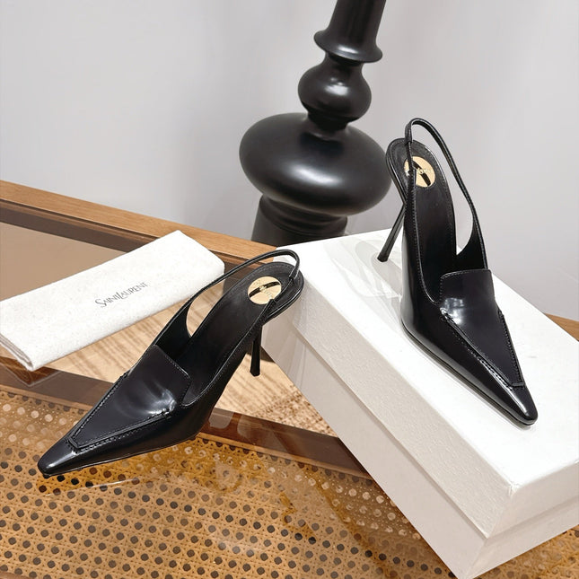 YSL 26S POINTED-TOE SLINGBACK 105 MM IN BLACK SHINY CALFSKIN