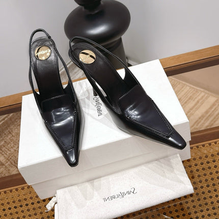 YSL 26S POINTED-TOE SLINGBACK 105 MM IN BLACK SHINY CALFSKIN