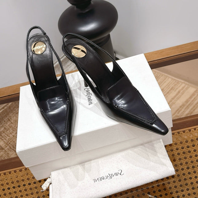 YSL 26S POINTED-TOE SLINGBACK 105 MM IN BLACK SHINY CALFSKIN
