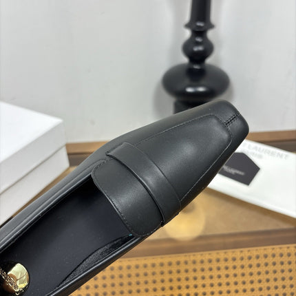 YSL 26S SQUARE-TOE LOAFERS IN BLACK CALFSKIN