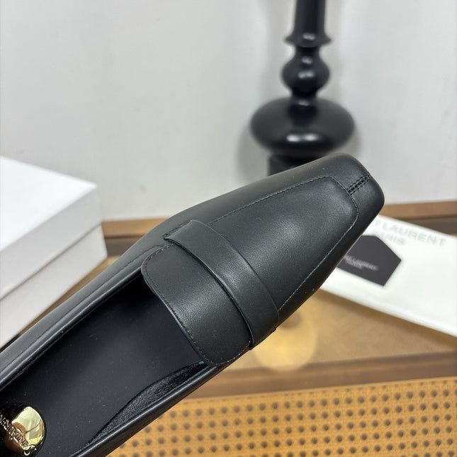 YSL 26S SQUARE-TOE LOAFERS IN BLACK CALFSKIN