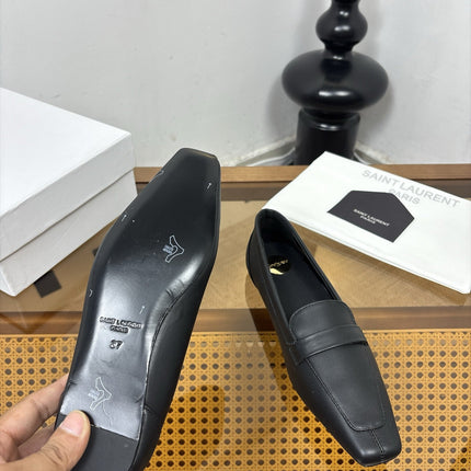 YSL 26S SQUARE-TOE LOAFERS IN BLACK CALFSKIN
