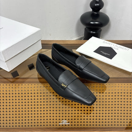 YSL 26S SQUARE-TOE LOAFERS IN BLACK CALFSKIN