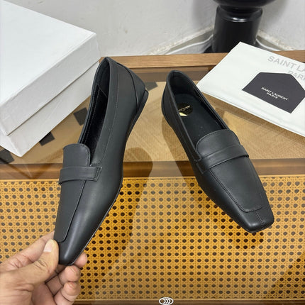 YSL 26S SQUARE-TOE LOAFERS IN BLACK CALFSKIN