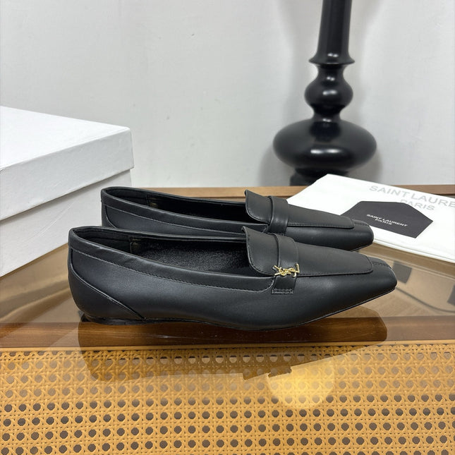 YSL 26S SQUARE-TOE LOAFERS IN BLACK CALFSKIN