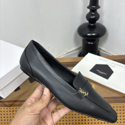 YSL 26S SQUARE-TOE LOAFERS IN BLACK CALFSKIN