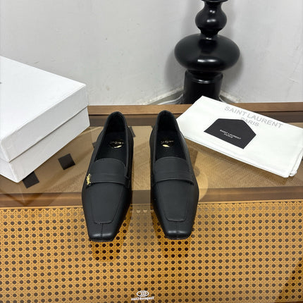 YSL 26S SQUARE-TOE LOAFERS IN BLACK CALFSKIN