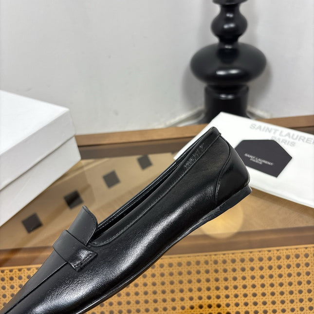 YSL 26S SQUARE-TOE LOAFERS IN BLACK SHINY CALFSKIN
