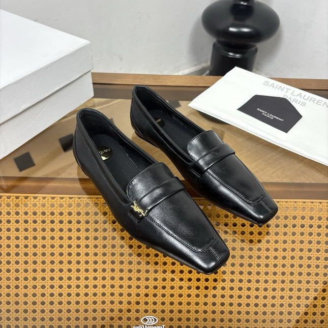 YSL 26S SQUARE-TOE LOAFERS IN BLACK SHINY CALFSKIN