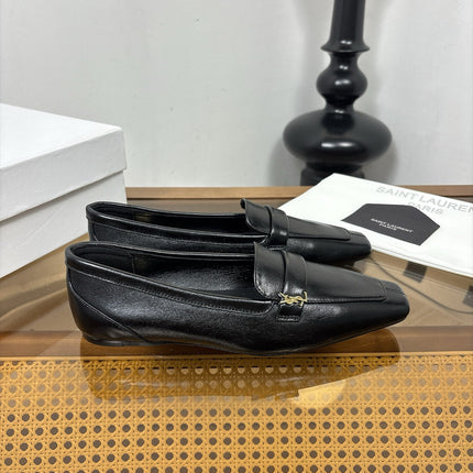 YSL 26S SQUARE-TOE LOAFERS IN BLACK SHINY CALFSKIN