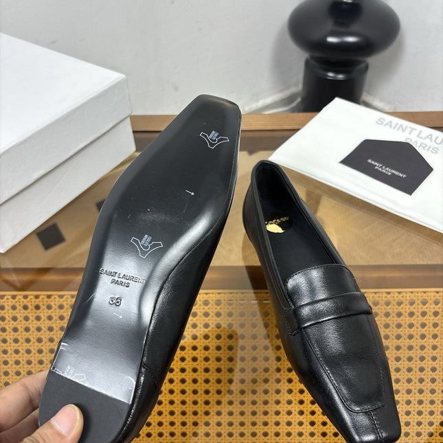 YSL 26S SQUARE-TOE LOAFERS IN BLACK SHINY CALFSKIN