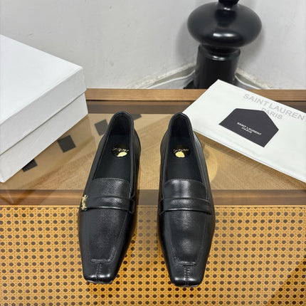 YSL 26S SQUARE-TOE LOAFERS IN BLACK SHINY CALFSKIN