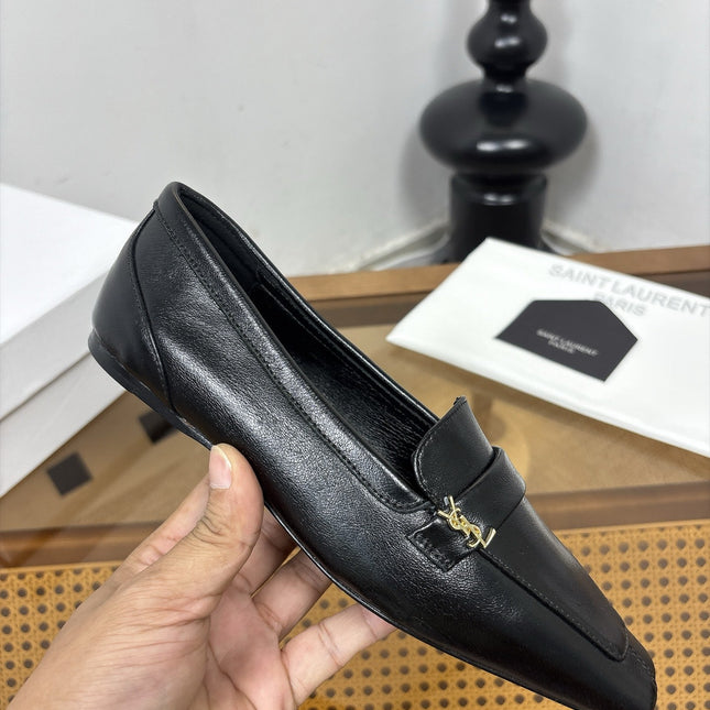 YSL 26S SQUARE-TOE LOAFERS IN BLACK SHINY CALFSKIN