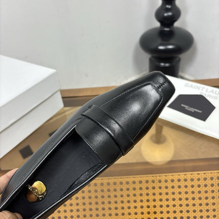 YSL 26S SQUARE-TOE LOAFERS IN BLACK SHINY CALFSKIN