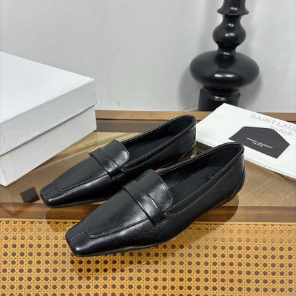 YSL 26S SQUARE-TOE LOAFERS IN BLACK SHINY CALFSKIN