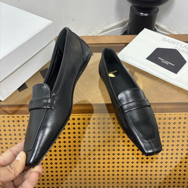 YSL 26S SQUARE-TOE LOAFERS IN BLACK SHINY CALFSKIN