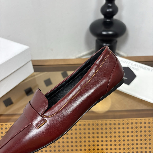 YSL 26S SQUARE-TOE LOAFERS IN DARK RED SHINY CALFSKIN
