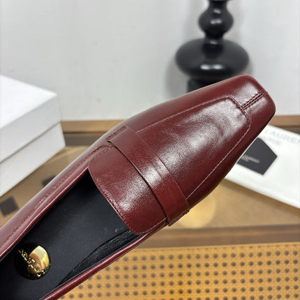 YSL 26S SQUARE-TOE LOAFERS IN DARK RED SHINY CALFSKIN