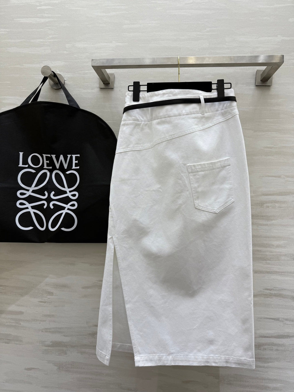 Loewe 25 Belt Skirt White Cotton