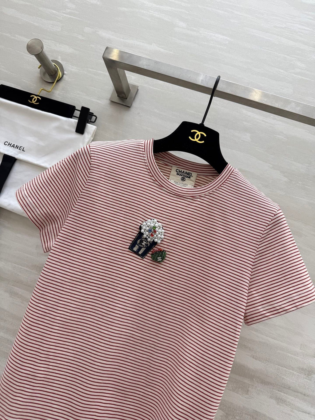 CC Beaded T-shirt Pink White Cotton
