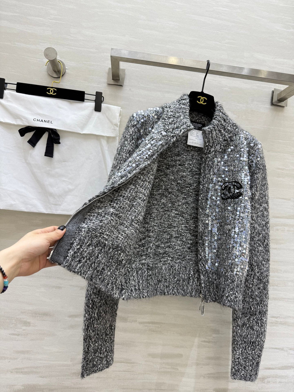CHANEL 25S HERRINGBONE KNIT JACKET 270