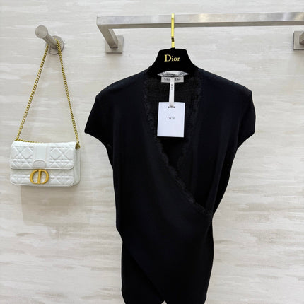 DIOR 26S CROSSOVER LACE-TRIM TOP 1201