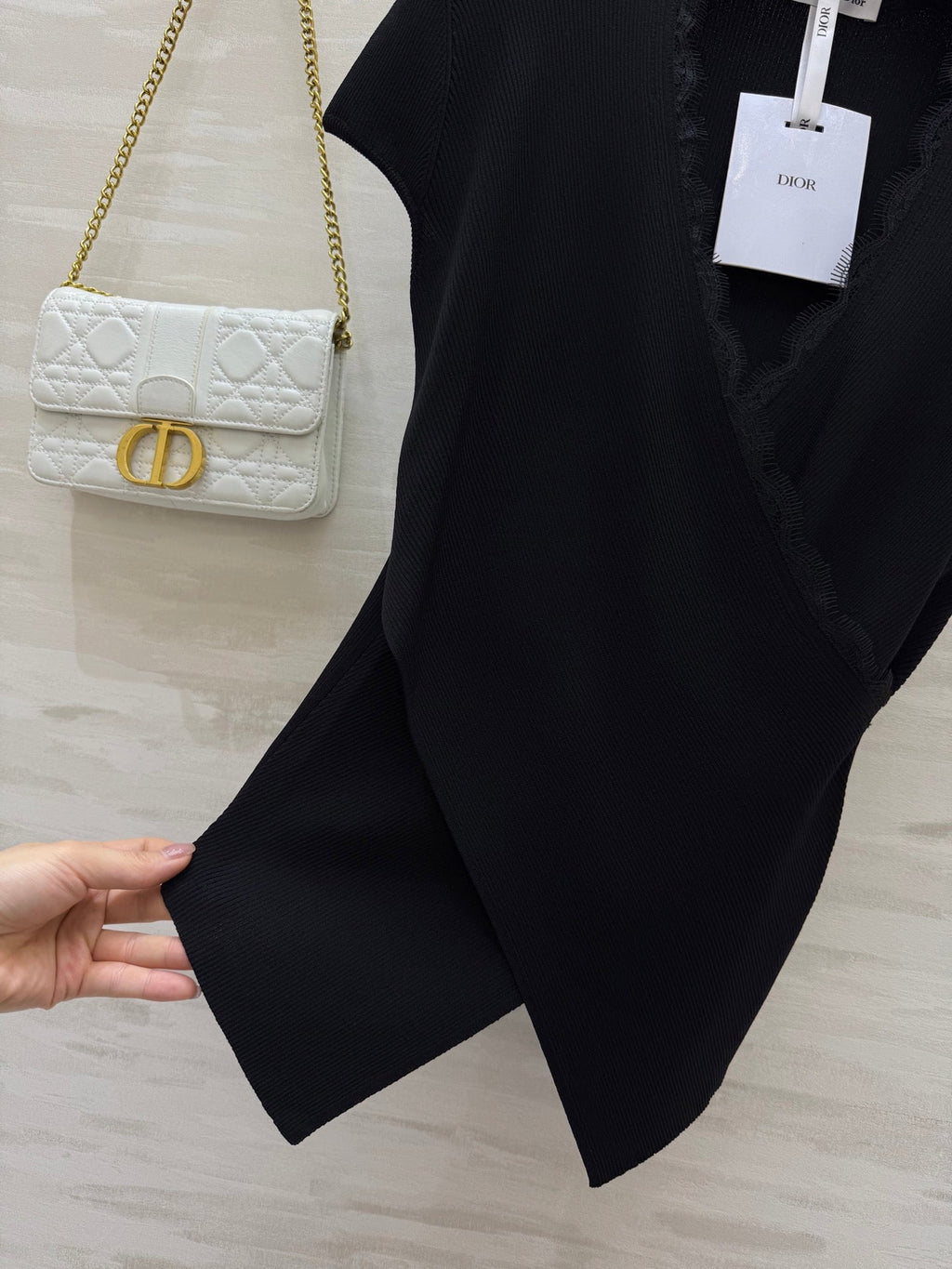 DIOR 26S CROSSOVER LACE-TRIM TOP 1201