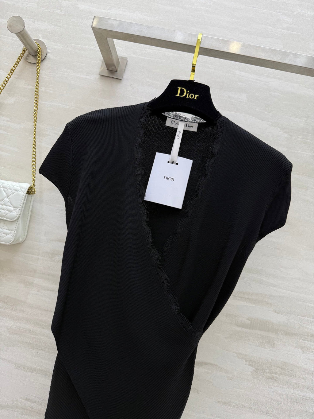 DIOR 26S CROSSOVER LACE-TRIM TOP 1201