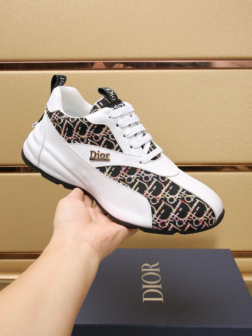 CD LINE SNEAKER WHITE CALFSKIN AND MONOGRAM BLACK FABRIC