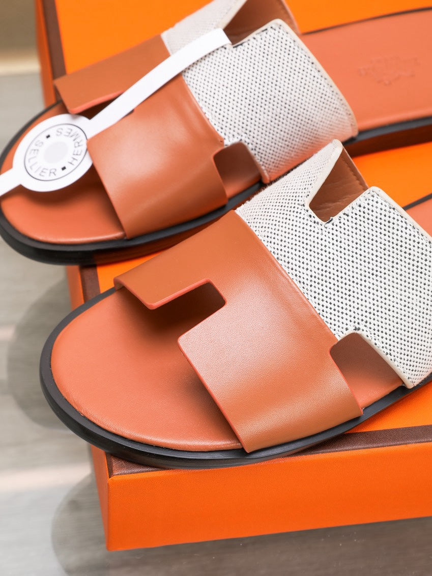 HM IZMIR SANDAL ORANGE AND WHITE LAMBSKIN