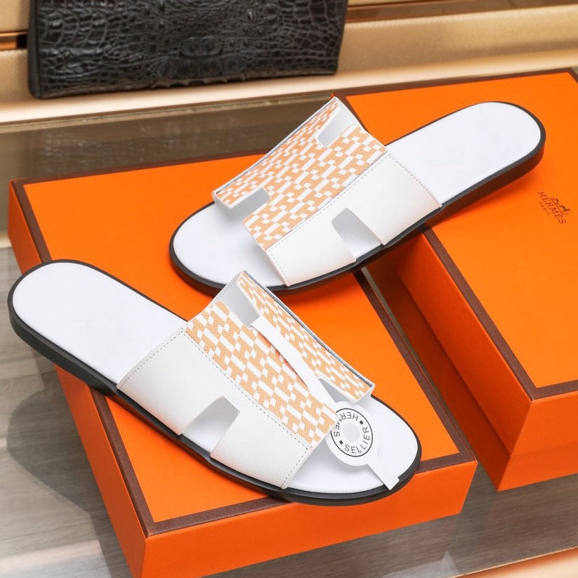 HM IZMIR SANDAL WHITE AND TANGERINE LAMBSKIN