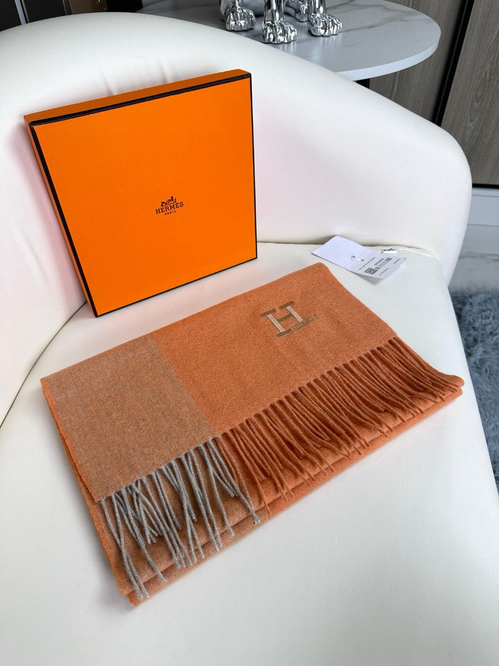 HERMES 26S LONG SCARF 190 IN CASHMERE 309792