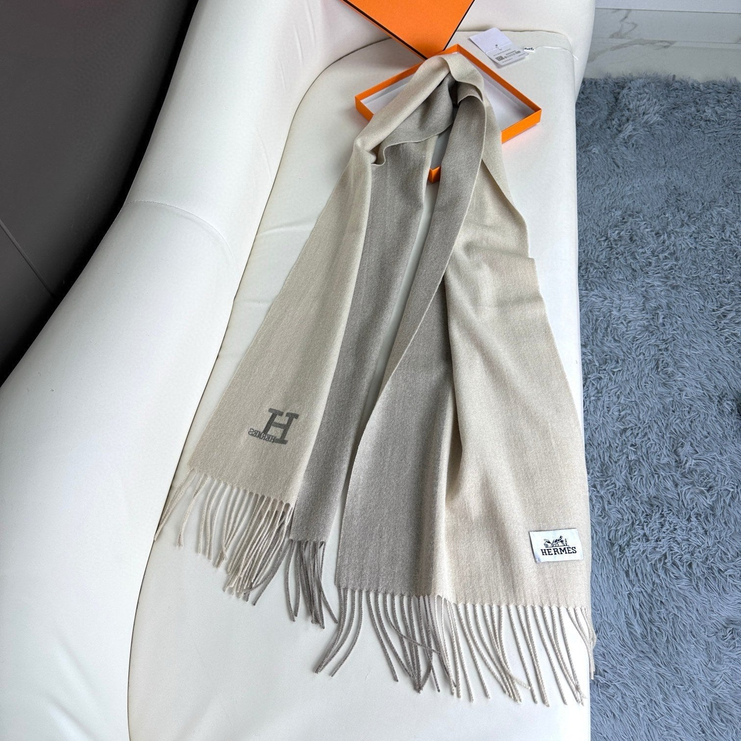 HERMES 26S LONG SCARF 190 IN CASHMERE 309794