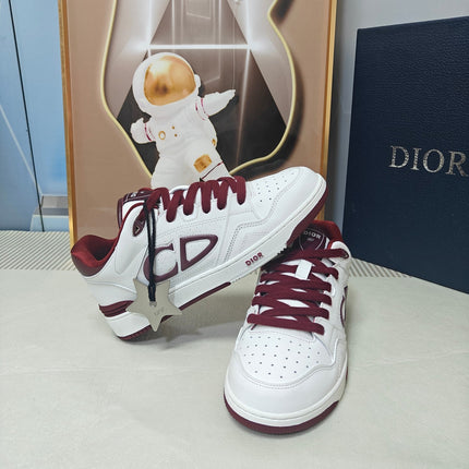 DIOR 26S LOW-TOP SNEAKER IN WHITE AND DARK RED CALFSKIN